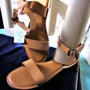 NEW TIME AND TRU SANDALS Brown Vegan Leather Ankle Straps Size 9 NWT Summer